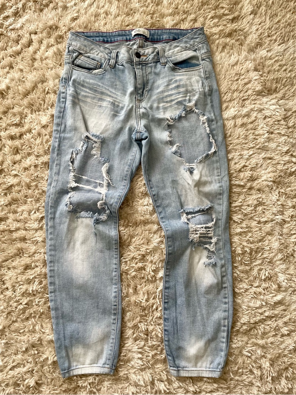 Distressed Cello Light Blue Denim Jeans. Size 9.